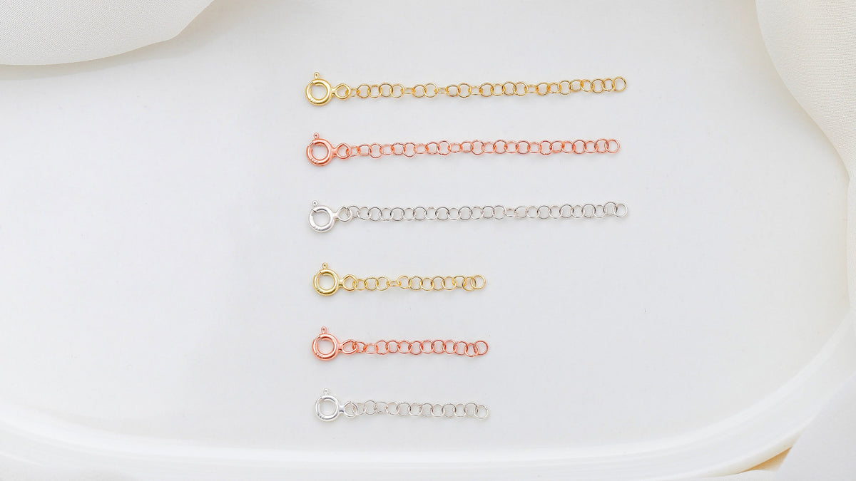 14K Gold Extensions, 925 Sterling Silver Adjustable Extender for Necklace or Bracelet, Removable 1 and 2 inch Chain Extender • Rose Gold