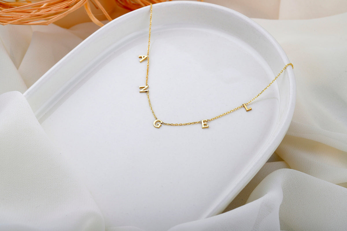 14K Gold Filled Dainty Initial Necklace • Sideways Initial Necklace • Spaced Letter Necklace • Silver Gift for Moms