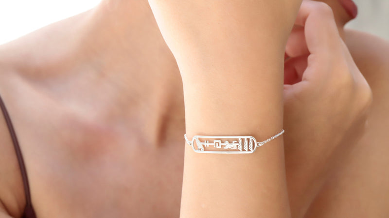 Customized Anubis Bastet Sekhmet Goddess Hieroglyph Bracelet, Gold Egyptian Jewelry by NecklaceDreamWorld, Unique Cartouche Bracelet Gifts