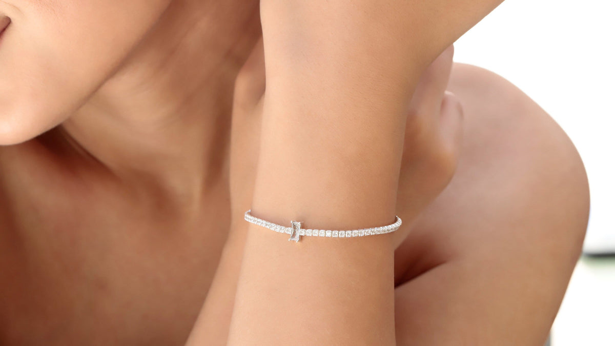 Baguette Diamond Tennis Bracelet Silver by NecklaceDreamWorld • CZ Diamond Jewelry Bracelets For Her Minimalist Stackable Gold Bracelet
