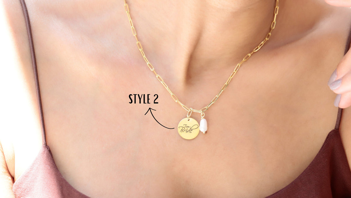 Team Bride Necklace, Bridesmaid Proposal Gifts, Thank you Gifts with Trendy Paper Clip Chain and Pearl, Link Chain Necklace Everyday Jewelry