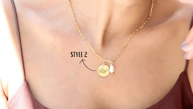 Team Bride Necklace, Bridesmaid Proposal Gifts, Thank you Gifts with Trendy Paper Clip Chain and Pearl, Link Chain Necklace Everyday Jewelry