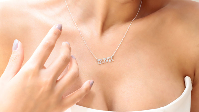 Overlined Name Necklace, All Capitals Hanging Dainty Letters Name Necklace 14K Gold by NecklaceDreamWorld, Dangle Style Personalized Jewelry