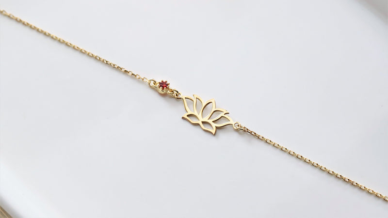 Dainty Gold Friendship Lotus Flower Bracelet, Birthstone-Gemstone add on, Couples Silver, Gold and Rose Gold Jewelry by NecklaceDreamWorld
