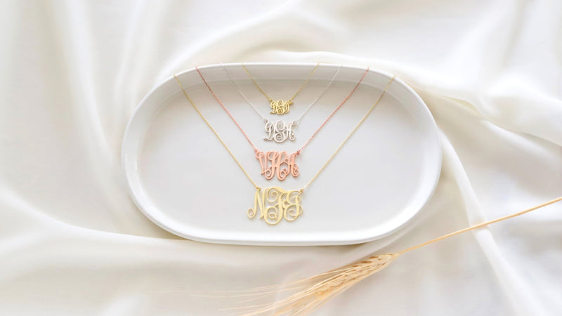 Personalized Vine Monogram Necklace Silver • Gold Handmade Jewelry • Wedding Gifts • Two Initial Monogram • Monogram with Birthstone