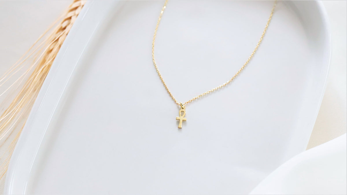 Handmade 14K Solid Gold Minimal Ankh Necklace, Tiny Ancient Egyptian Symbol Jewelry by NecklaceDreamWorld