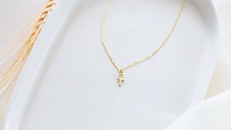 Handmade 14K Solid Gold Minimal Ankh Necklace, Tiny Ancient Egyptian Symbol Jewelry by NecklaceDreamWorld