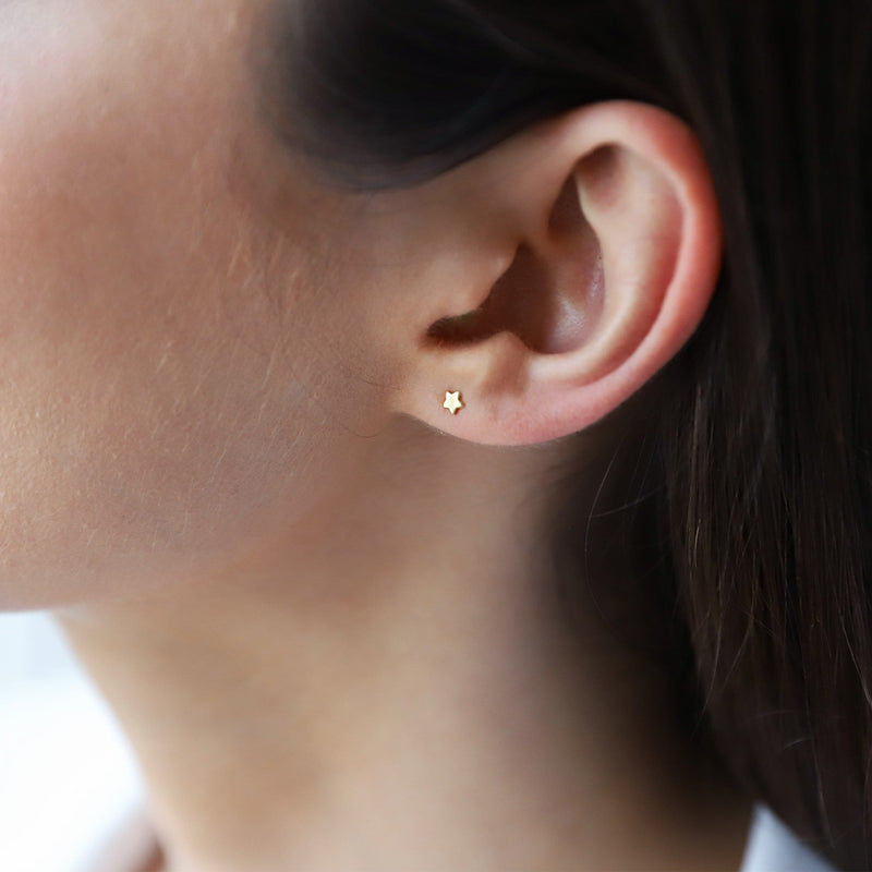 Solid 14K Gold Mini Star Stud Earrings, Personalized Dainty Cute Filled Earring, Custom Minimalist Earrings by NecklaceDreamWorld