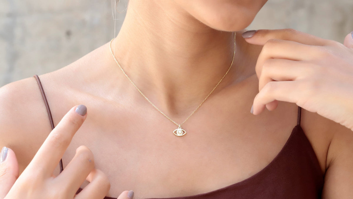Silver Evil Eye Necklace, Waterproof Gold Minimalist Evil Eye Charm Jewelry, Perfect Layering Birthday Gifts for Her by NecklaceDreamWorld