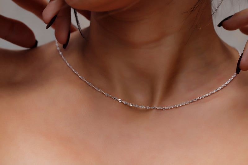 18k Gold Dainty Singapore Twist Chain, Everyday Jewelry, Sparkle Necklace, Gold Rope Chain Necklace, Maid of Honor Gift, Gift for Women