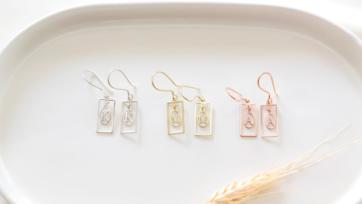 Gold Personalized New Special Letter Dangle Earrings. Dainty Looking Modern Initial Earrings by NecklaceDreamWorld in Solid Gold