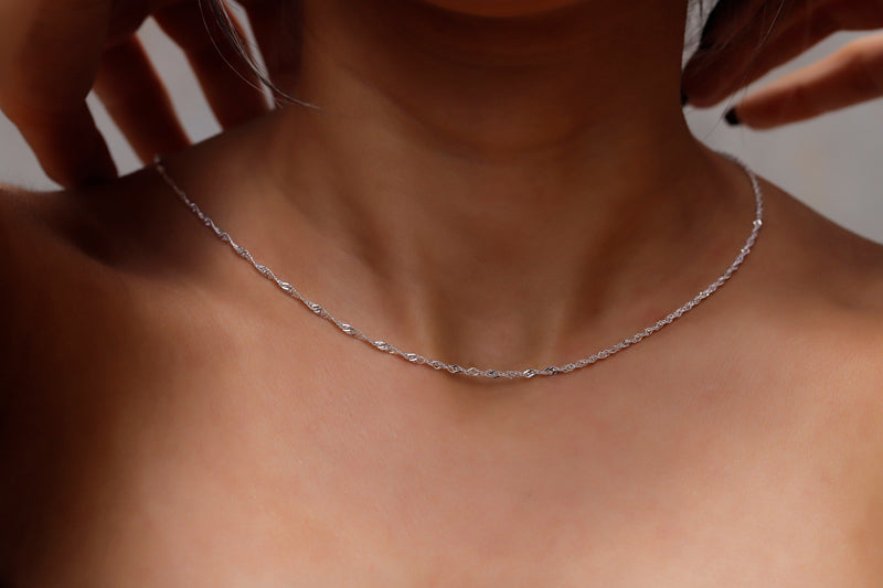 18k Gold Dainty Singapore Twist Chain, Everyday Jewelry, Sparkle Necklace, Gold Rope Chain Necklace, Maid of Honor Gift, Gift for Women
