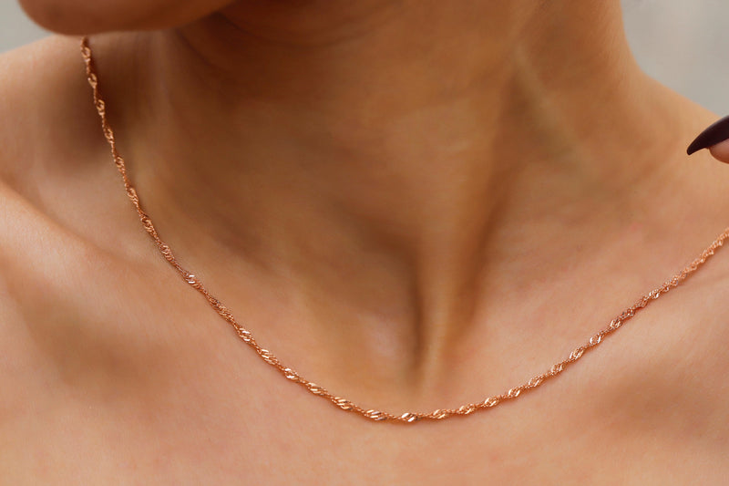 18k Gold Dainty Singapore Twist Chain, Everyday Jewelry, Sparkle Necklace, Gold Rope Chain Necklace, Maid of Honor Gift, Gift for Women